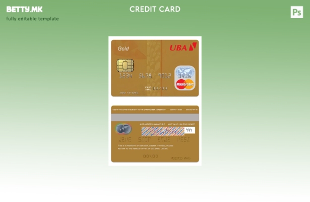 Модерен стил шаблон за златна дебитна мастер карта на Либерија UBA Bank